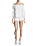 1044 Mid-Rise Denim Shorts, White