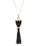 Crystal Panther Tassel Necklace, Black/Gold