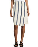 Striped Twill Wrap Skirt, Bone/Marine