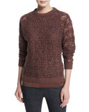 Embellished-Crochet Jewel-Neck Sweater, Henna