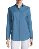 Sabira Button-Front Blouse, Celestial Blue