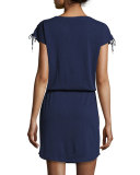 Daleyza Cap-Sleeve Slub Dress, Peacoat