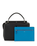 DOTCOM Medium Leather Satchel Bag, Black/Royal Blue