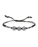 Pull-Cord Bracelet with Black & White Diamond Fatima Eye Stations