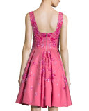 Sleeveless Floral-Embellished Dress, Rose Red