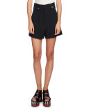 High-Waist Button-Tab Shorts, Black