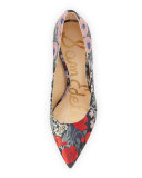 Hazel Pointed-Toe Floral-Jacquard Pump, Gray/Multi