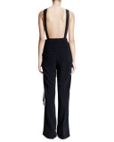 Lace-Inset Backless Jumpsuit, Black