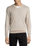 Cashmere-Silk V-Neck Sweater, Sandstorm