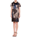 Audrey Funnel-Neck Delaunay-Print Dress, Navy