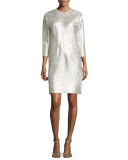 3/4-Sleeve Metallic-Spiral Sheath Dress, Gold