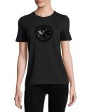 Sequin-Logo Crewneck Tee, Black