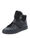 Croc-Strap Leather High-Top Sneaker, Black