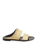 Studded Leather Two-Band Mule, Gold