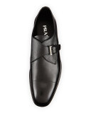 Saffiano Leather Single-Monk Shoe, Black 