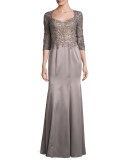 Beaded Lace & Satin Ball Gown, Navy