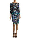 Round-Neck Abstract-Print Sheath Dress, Multi