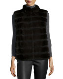 Horizontal-Mink Fur Vest, Petrol Gray