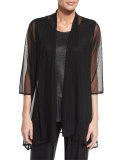 3/4-Sleeve Mesh Easy Cardigan, Black, Petite 