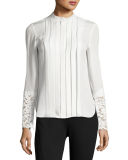 Nicola Lace-Trim Pleated Silk Blouse