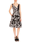 Gaby Floral-Print Dress W/Pockets, Black/White