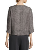 3/4-Sleeve Gauzy Linen-Blend Box Top