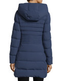 Hooded Quilted Zip-Front Parka, Dusty Blue
