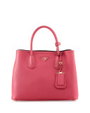 Saffiano Cuir Small Double Bag, Fuchsia (Peonia)