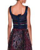 Sleeveless Scoop-Neck Ribbon Top, Blue/Multi