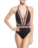 Geometric-Print Plunge One-Piece Swimsuit