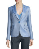 Double Flap-Pocket One-Button Blazer, Blue
