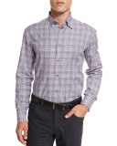 Check Long-Sleeve Sport Shirt, Gray/Purple