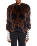Patterned Fox Fur Coat, Midnight/Multicolor