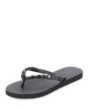 Jeweled Jelly Flat Thong Sandal, Black