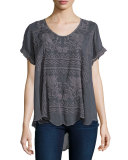 Delamo Short-Sleeve Flair Blouse 