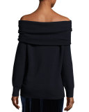 Off-the-Shoulder Wool-Blend Sweater, Marine
