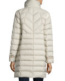 Long Chevron-Stitched Puffer Coat, Stone