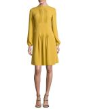 Long-Sleeve Pleated-Front Dress