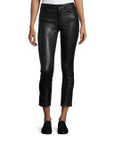 Skinny Zip-Cuff Leather Leggings, Black