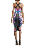 Deony Floral-Print Buckle-Detail Dress, Black