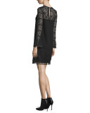 Lavana Long-Sleeve Lace Shift Dress, Black