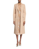 Long Open-Front Wool Coat, Suntan