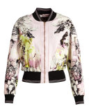 Floral-Print Zip-Front Bomber Jacket, Pink/White