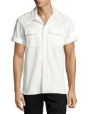 Short-Sleeve Cotton Military Shirt, Off White