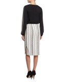 Tie-Neck Slit-Sleeve Silk Blouse, Caviar