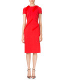 Diagonal-Fringe Short-Sleeve Dress, Poppy Red