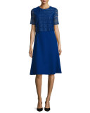 Half-Sleeve Dress w/Lace Overlay, Bluebell