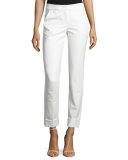 Front-Zip Wide-Cuff Ankle Pants, White