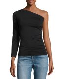 One-Shoulder Stretch Jersey Top, Black