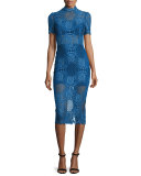 Delila 3/4-Sleeve Lace Midi Dress, Passionate Blue